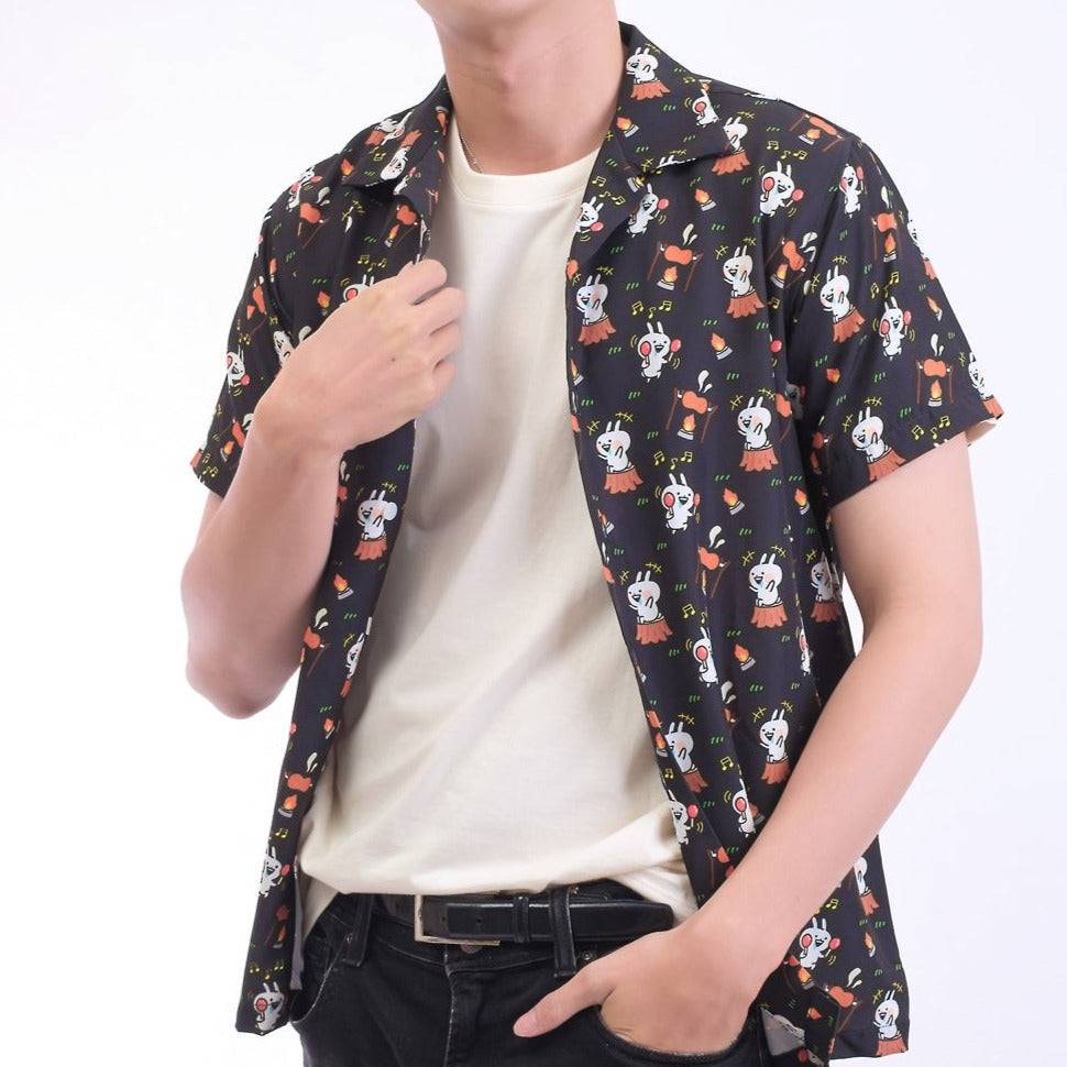 Shirt Hawaii Usagyuuun Camping Black