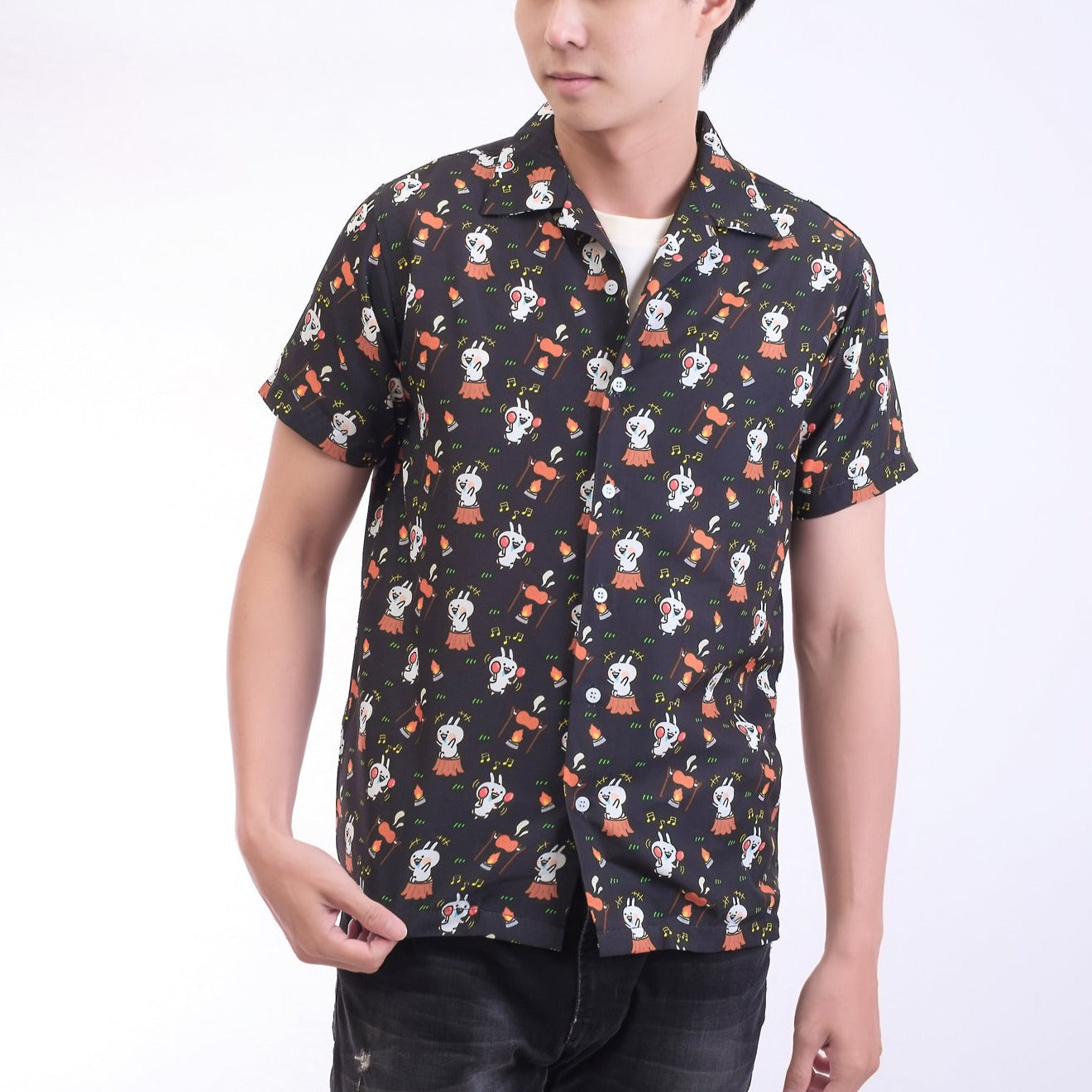 Shirt Hawaii Usagyuuun Camping Black