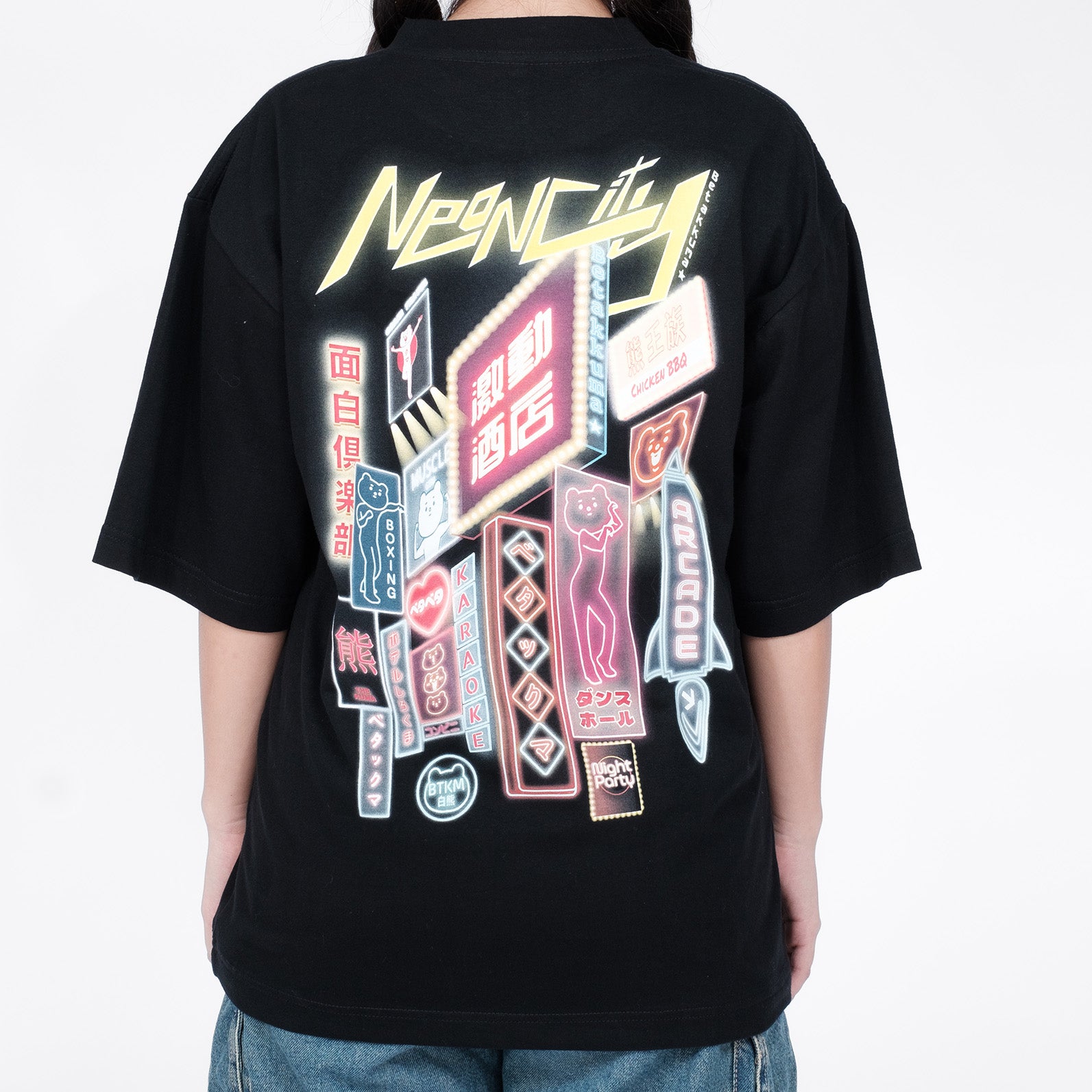 Betakkuma "Neon City" T-shirt [Oversized] [Black]