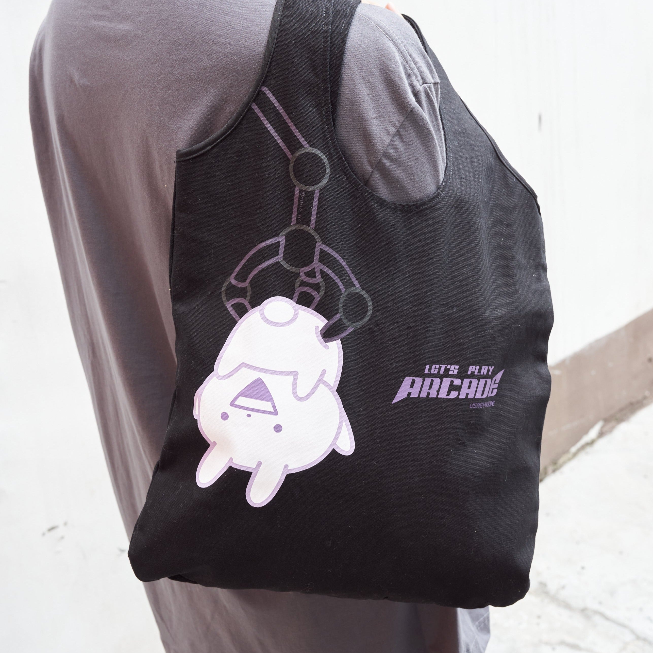 Usagyuuun "Let's Play" Black Tote Bag [Cotton Canvas]