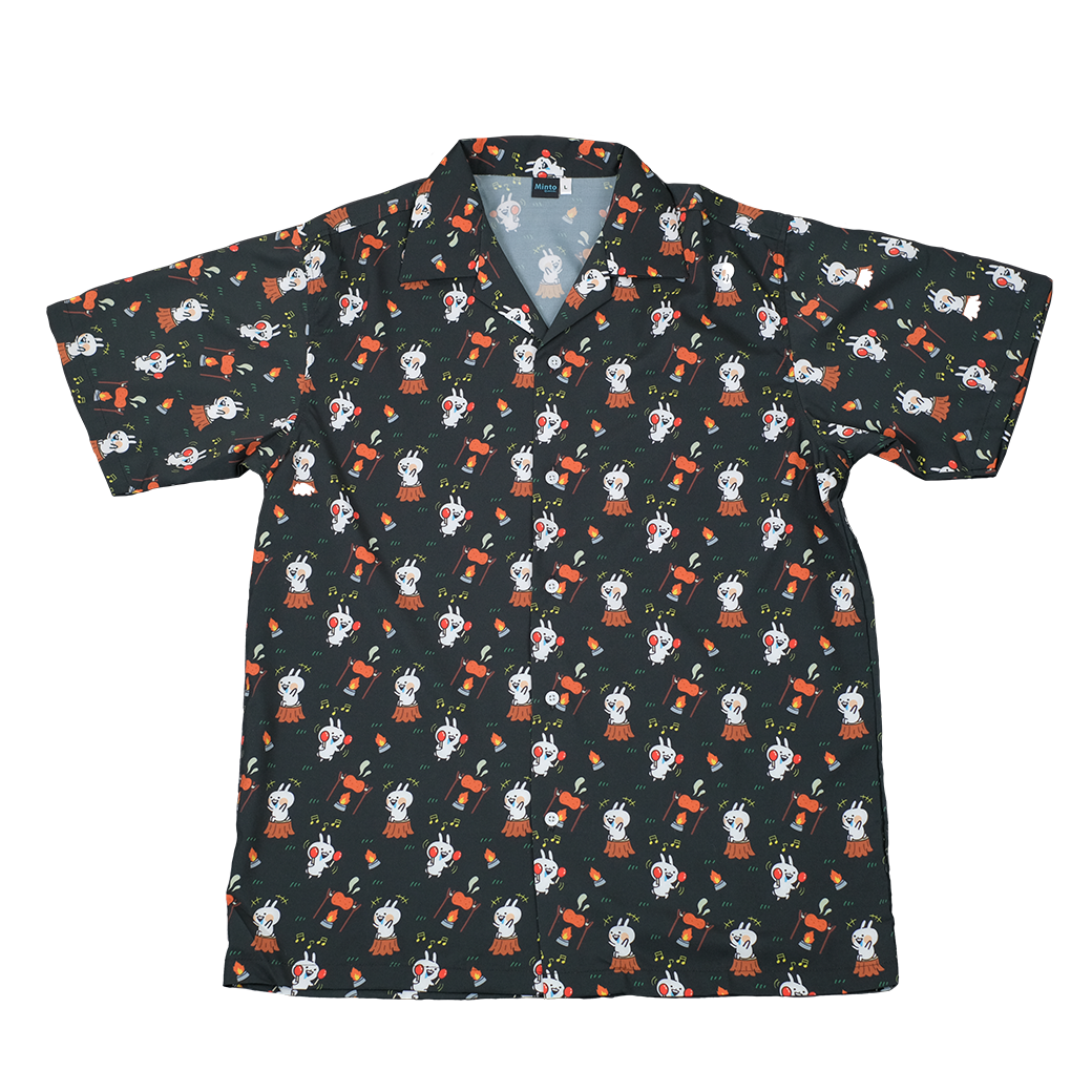 Usagyuuun camping Hawaii shirt [Black]